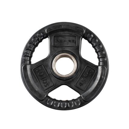 Front. Inspire - Fitness 10 LB Rubber Olympic Weight Plate - Black.