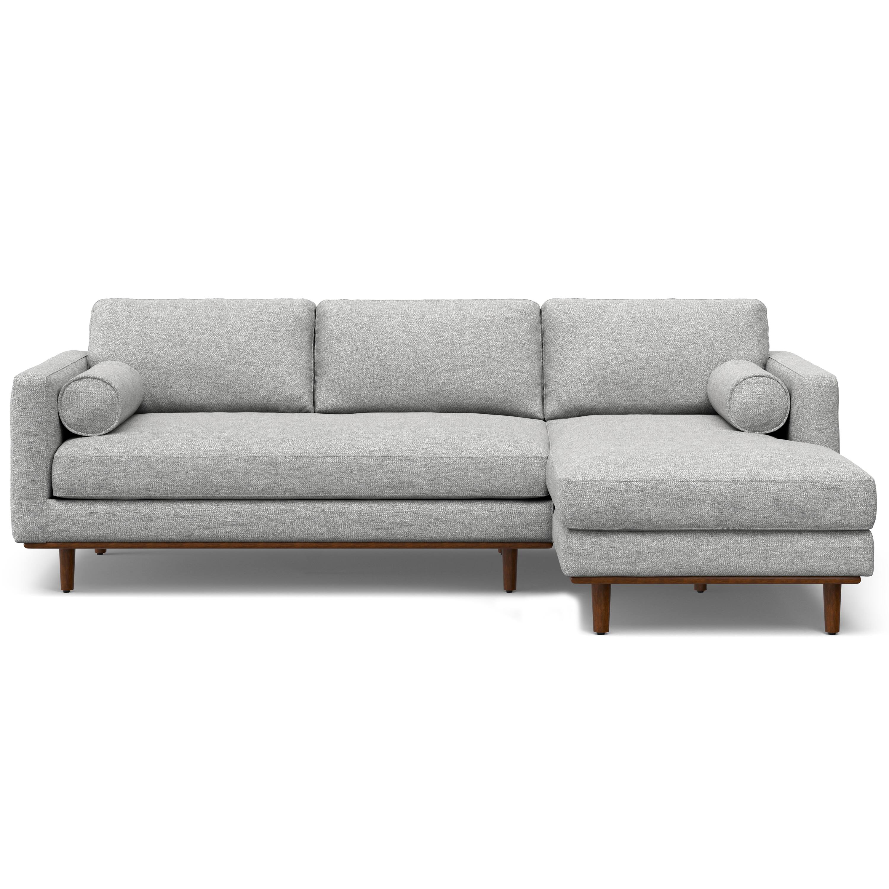 Front. Simpli Home - Morrison Mid Century Right Sectional 102 inch Wide Sofa Sectional in Mist Grey Tightly Woven Performance Fabric - Mist Grey.