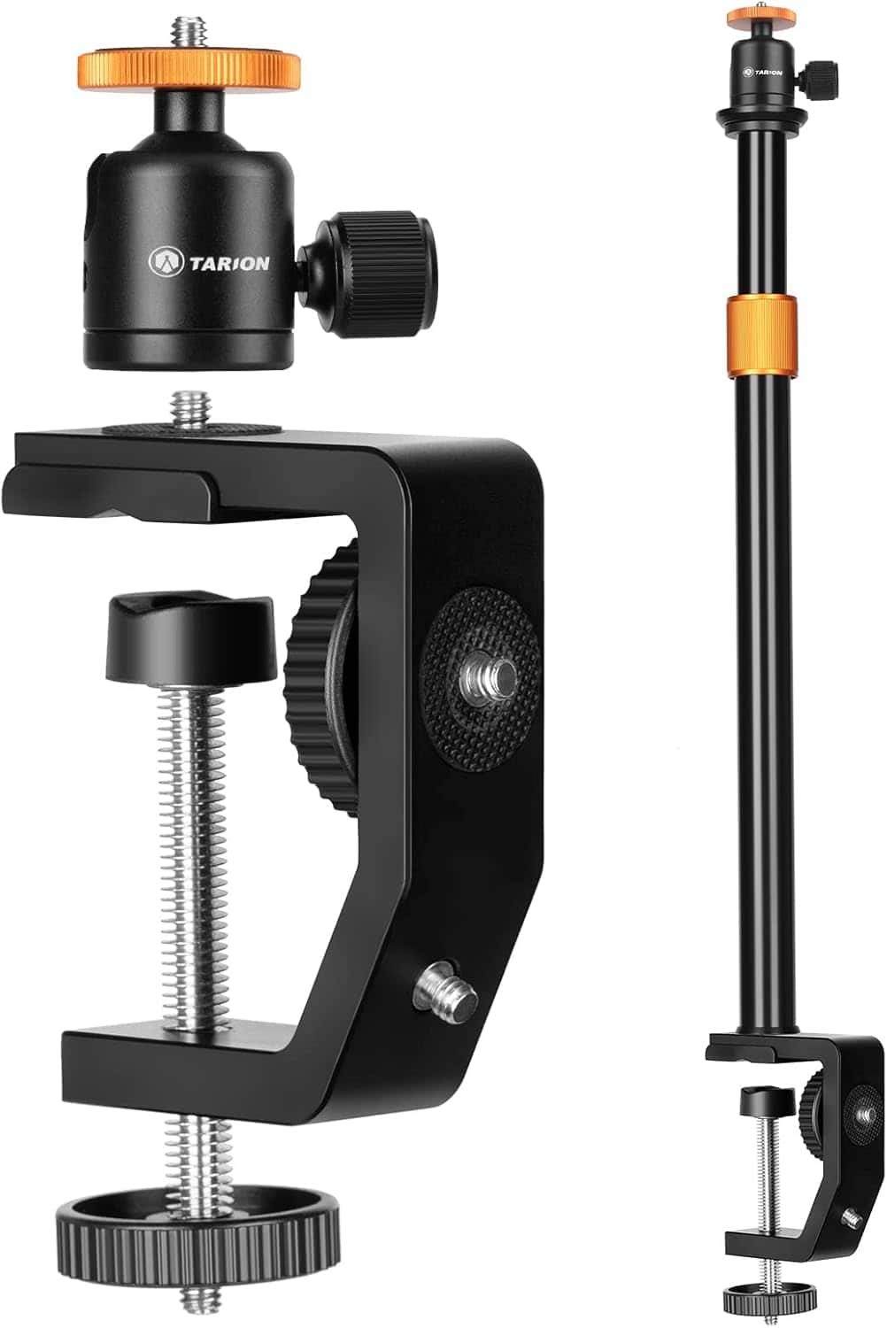 TARION - C Clamp Desk Mount Stand – Adjustable 33–60cm Extension Rod with 1/4" Screw and Ball Head for Cameras TRCS