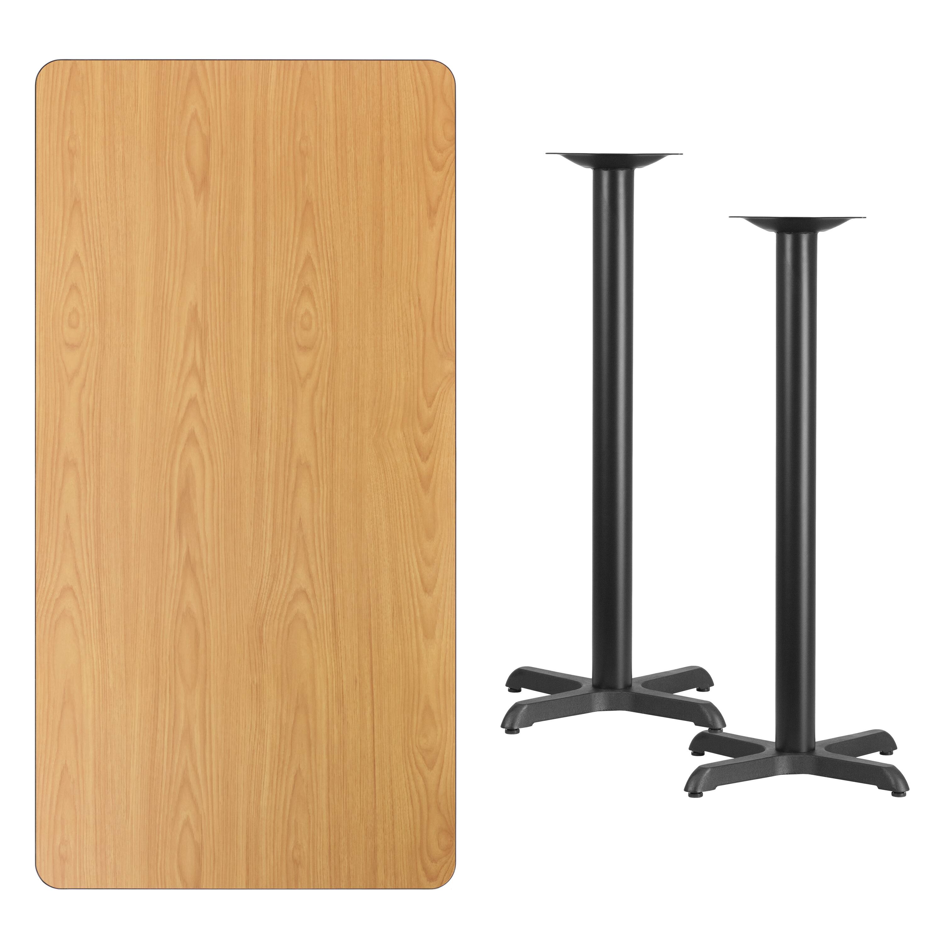 Alt View 2. Emma + Oliver - 30"x60" Rectangular Laminate Bar Table with 22"x22" Bases - Natural.