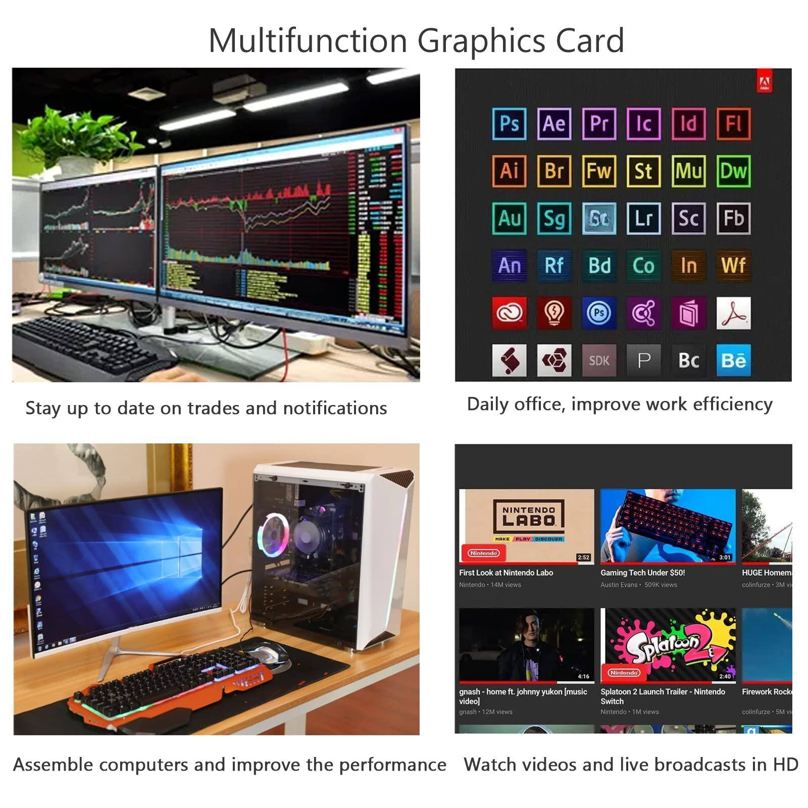 Multifunction Graphics Card

- Stay up to date on trades and notifications
- Daily office, improve work efficiency
- Assemble computers and improve the performance
- Watch videos and live broadcasts in HD

Icons:
- Ps, Ae, Pr, Ic, Id, Fl
- Ai, Br, Fw, St, Mu, Dw
- Au, Sg, 6t, Lr, Sc, Fb
- An, Rf, Bd, Co, In, Wf
- SDK, P, Bc, Be

NINTENDO LABO
- First Look at Nintendo Labo
- Gaming Tech Under $50!
- HUGE Homemade
- Splatoon 2 Launch Trailer - Nintendo Switch
- Firework Rock video

Daily office, improve work efficiency

Watch videos and live broadcasts in HD