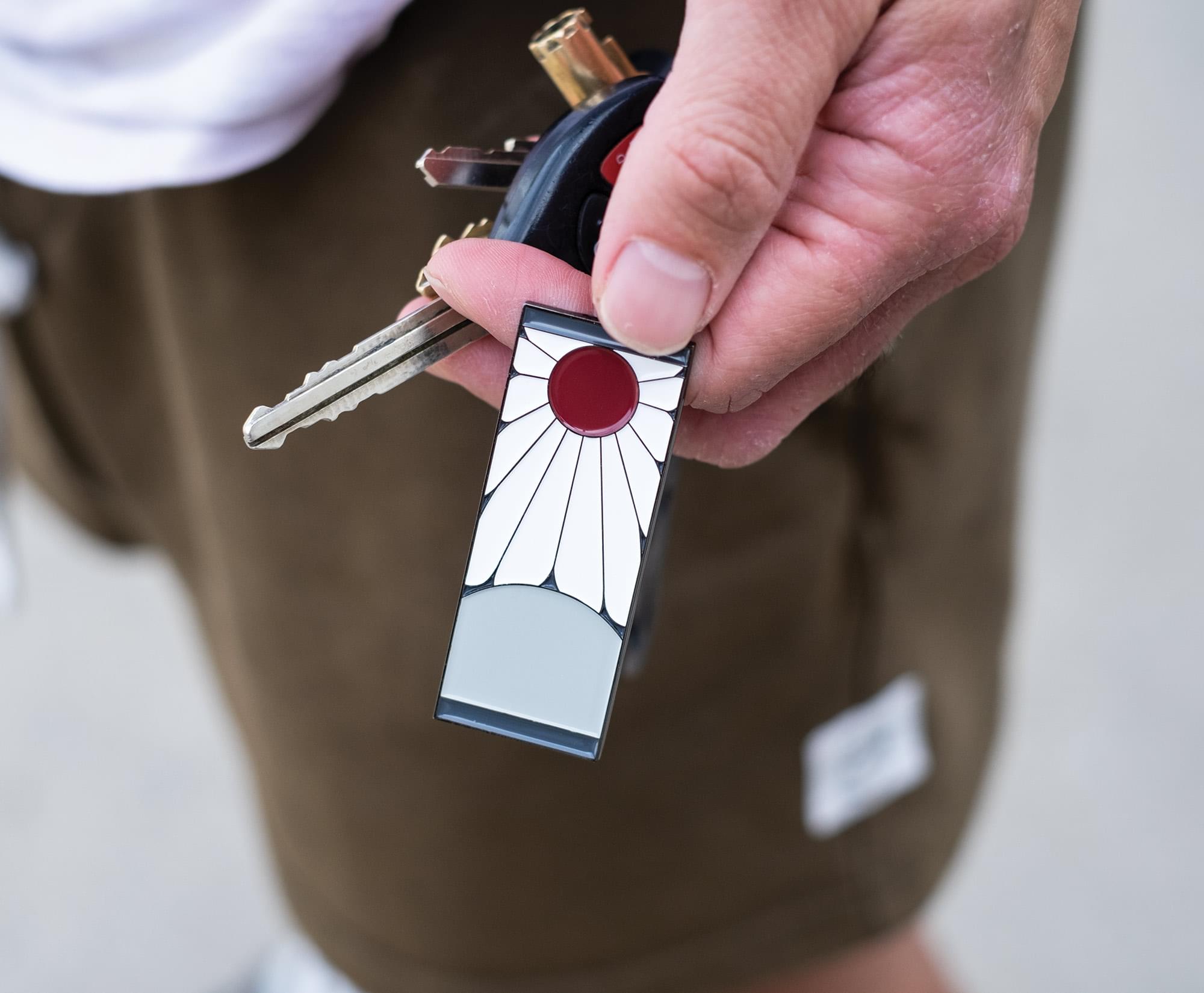 Alt View 10. Surreal Entertainment - Demon Slayer Tanjiro Kamado Hanafuda Metal Pendant Keychain - Silver.