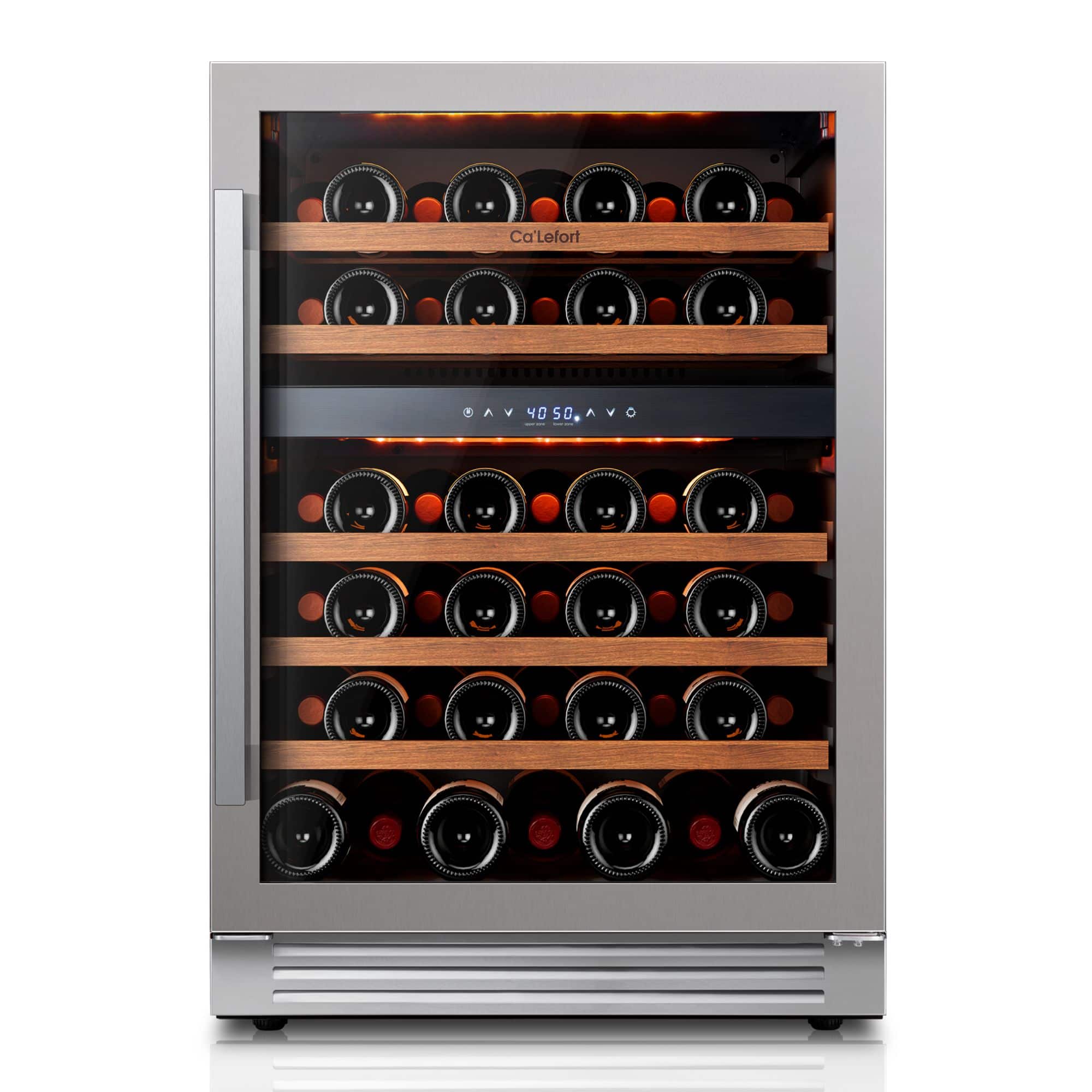 Front. Ca'Lefort - Wine Fridge 24 Inch 52 Bottle Wine Refrigerator, 40-65°F Dual Zone Wine cooler,3 Color LED,Built-in for Home/Bar - Stainless Steel.