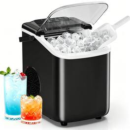 Sweet - Ice Maker Countertop with Portable Handle, Basket and Scoop, 9 Ice Cubes in 6 Minutes, 26lbs Daily - Black