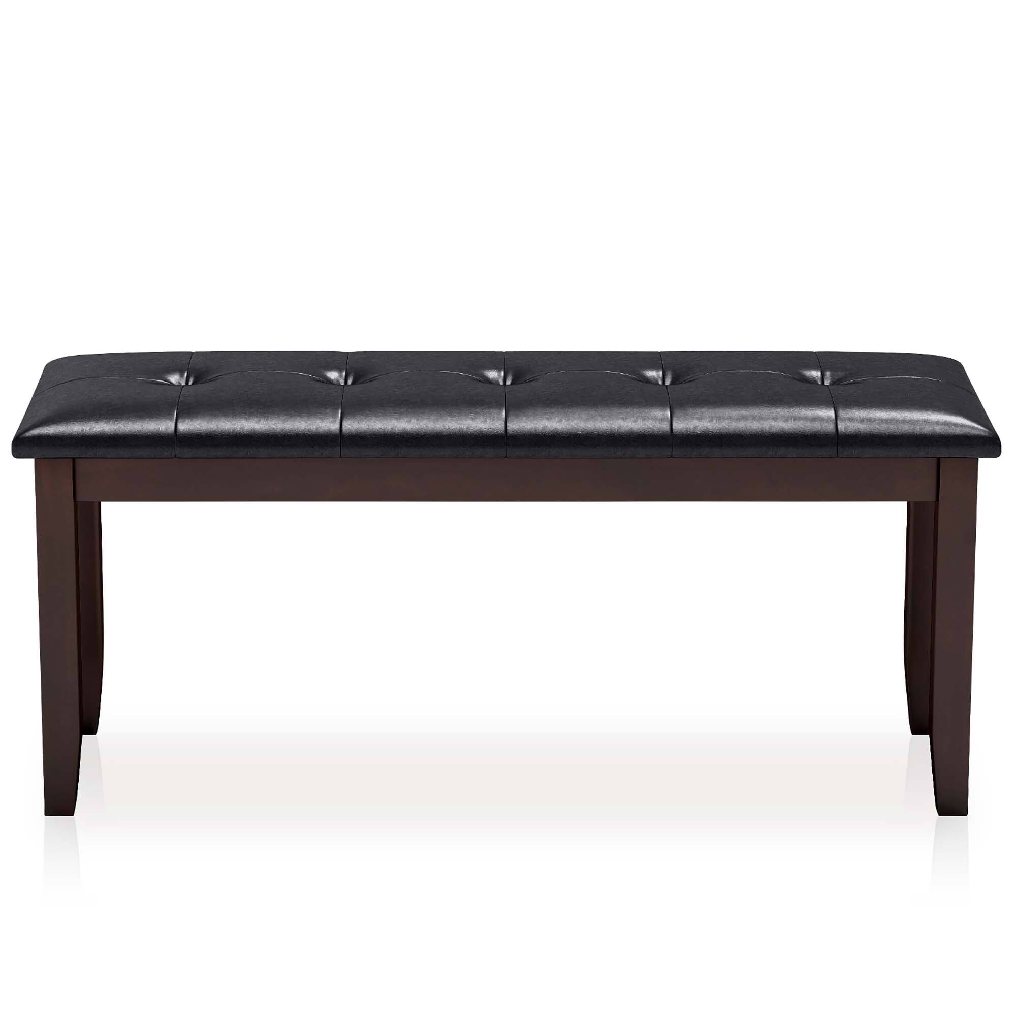 Alt View 8. Gymax - Gymax Upholstered PU Dining Room Bench Solid Wood Button Tufted Dining Room Bench - cherry.