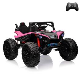 Jojoka - 24V 2-Seater Kids Ride On UTV, 400W Dual Motors, 10AH Battery, Remote Control, LED Lights, Music & Suspension - Rose Red