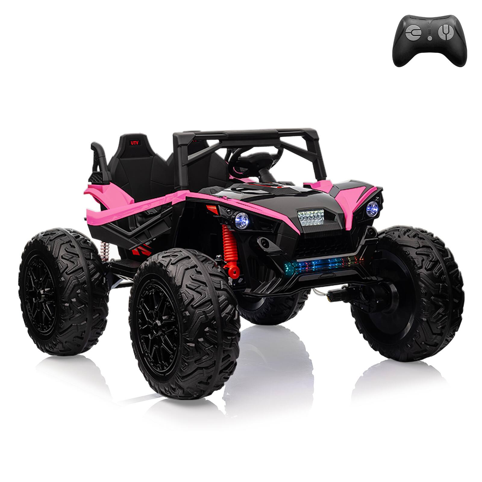 Front. Jojoka - 24V 2-Seater Kids Ride On UTV, 400W Dual Motors, 10AH Battery, Remote Control, LED Lights, Music & Suspension - Rose Red.