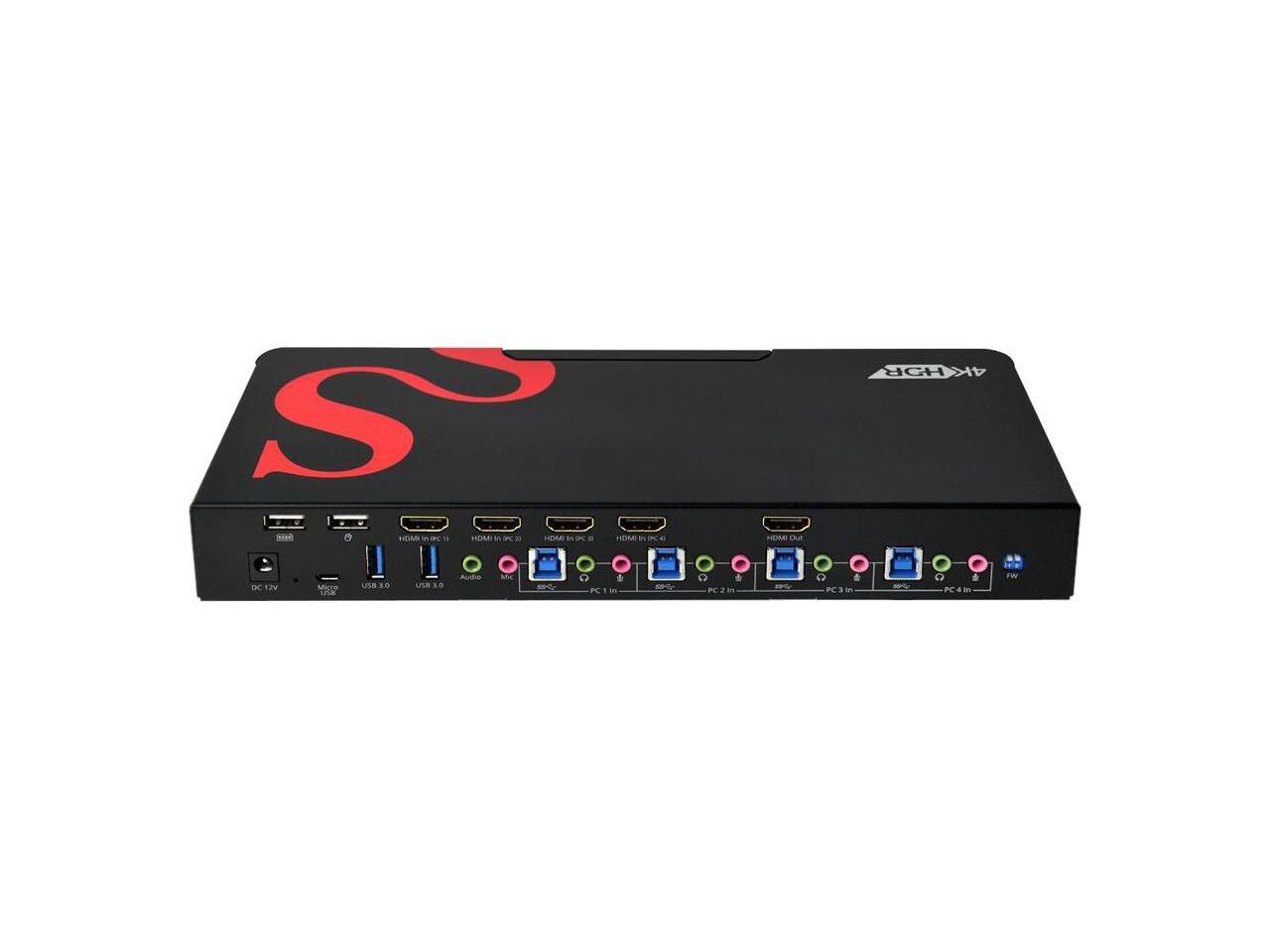 Sure, here is the corrected and grouped text:

- S
- AKHGB
- HDMI IN
- HDMI OUT
- HDMI IN PC 1
- HDMI IN PC 2
- HDMI IN PC 3
- HDMI IN PC 4
- PC 1 in
- PC 2 in
- PC 3 in
- PC 4 in
- FW
- DC 12V
- USB 3.0
- Audio
- USB 3.0
- USB 3.0
- USB 3.0