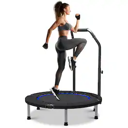 Ainfox - 40"Foldable Mini Trampoline Fitness for Adults with Bar Fitness Indoor Height Adjustable Max 330lbs - 40inch-Blue