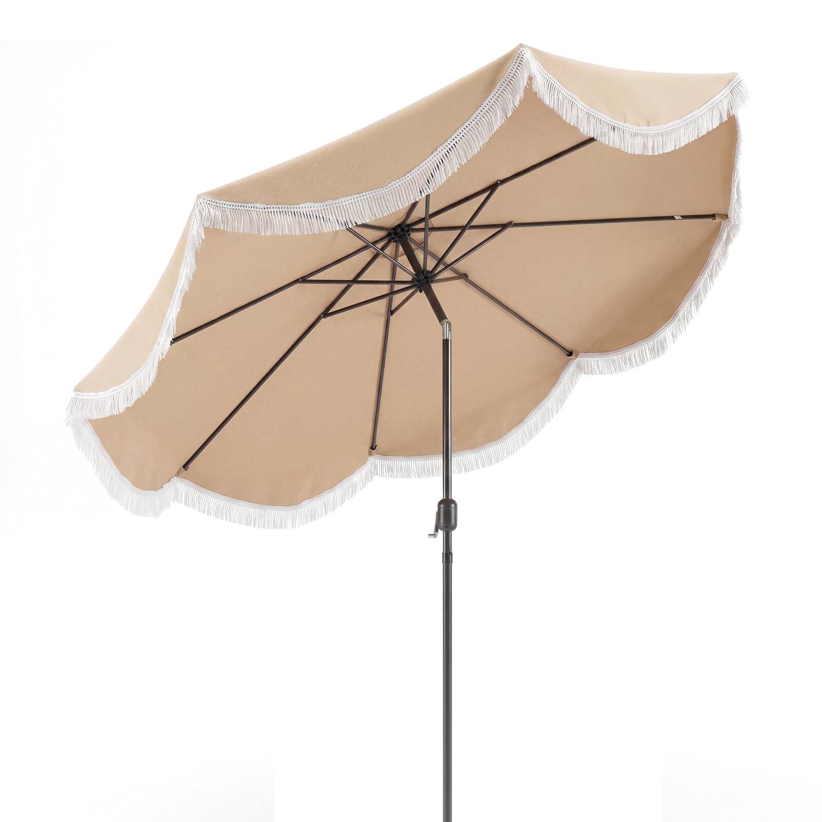 Alt View 9. Gymax - Gymax 10 FT Patio Umbrella w/ Fringe Outdoor Tassel Umbrella w/Push Button Tilt - White.