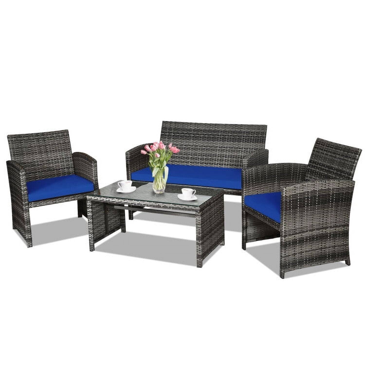 Alt View 2. Kadyn - 4 Pieces Patio Rattan Furniture Set, Outdoor Patio Furniture Set with Loveseat-Navy - Blue.