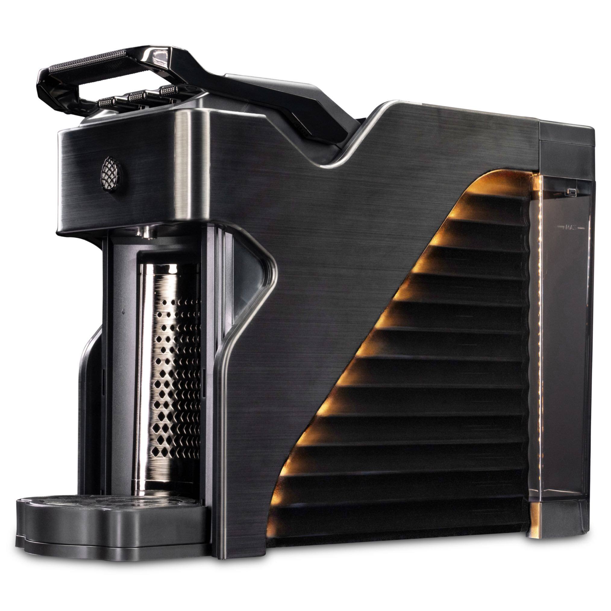 Angle. Milton Coffee Co. - Stainless Steel Brew Path, Compatible with Nespresso OriginalLine Capsules, cup warming tray, low noise, 19 bar motor - Brushed Nickel.