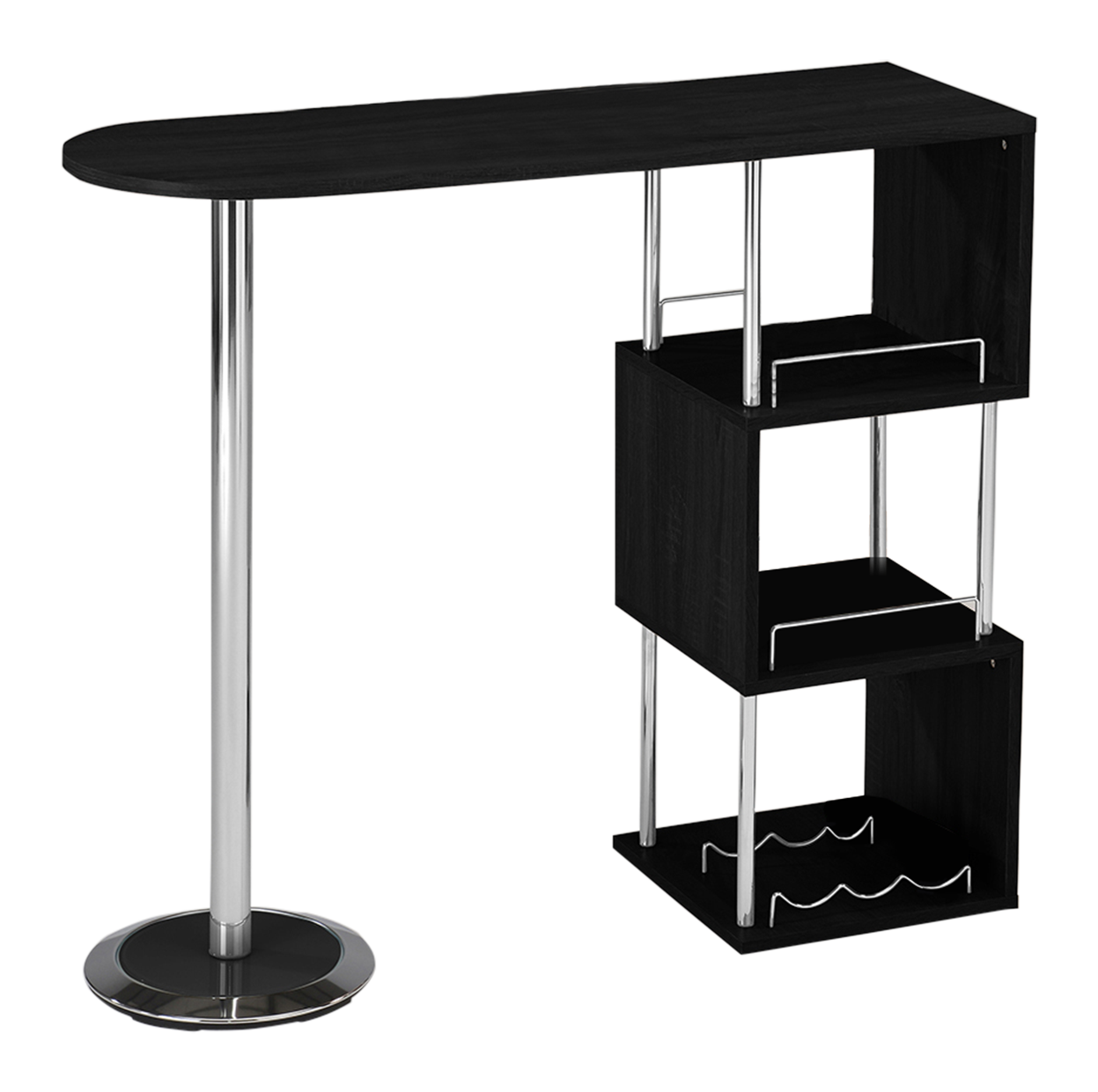 Back. Kings Brand Furniture - Kings Brand Furniture Minorca Bar Table with Shelves for Wine Bottles & Glasses - Black.