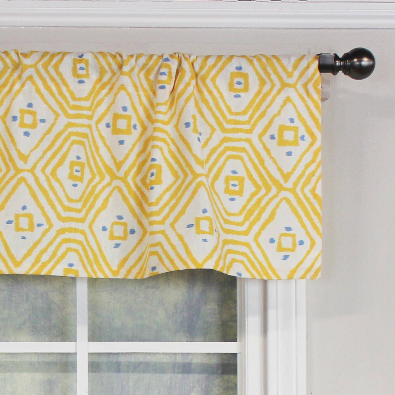 Left. RLF Home - RLF Home Geo Tailored 100% Cotton with Fully Lined 3" Rod Pocket Valnance for Windows 50" x 14" Yellow - Yellow.