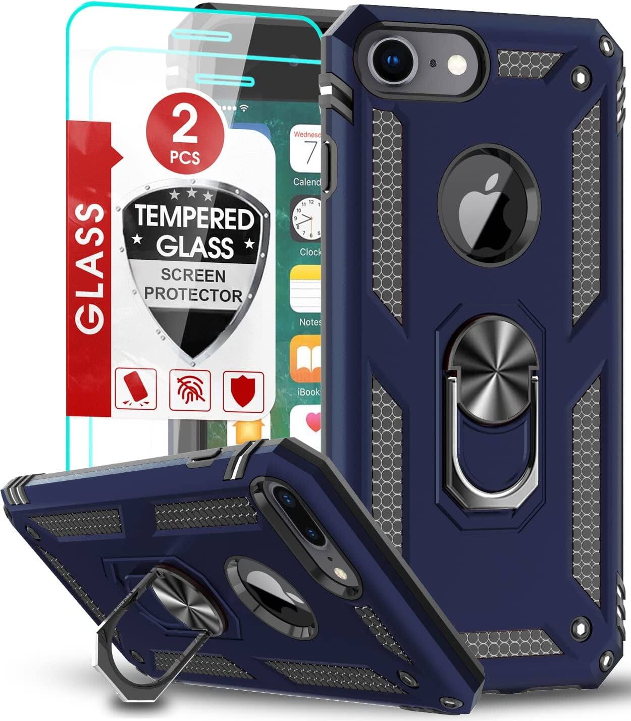 Entronix - Bundle: Guard Gripstand Case with 2 Clear Screen Protectors for iPhone 8/7/SE - Navy