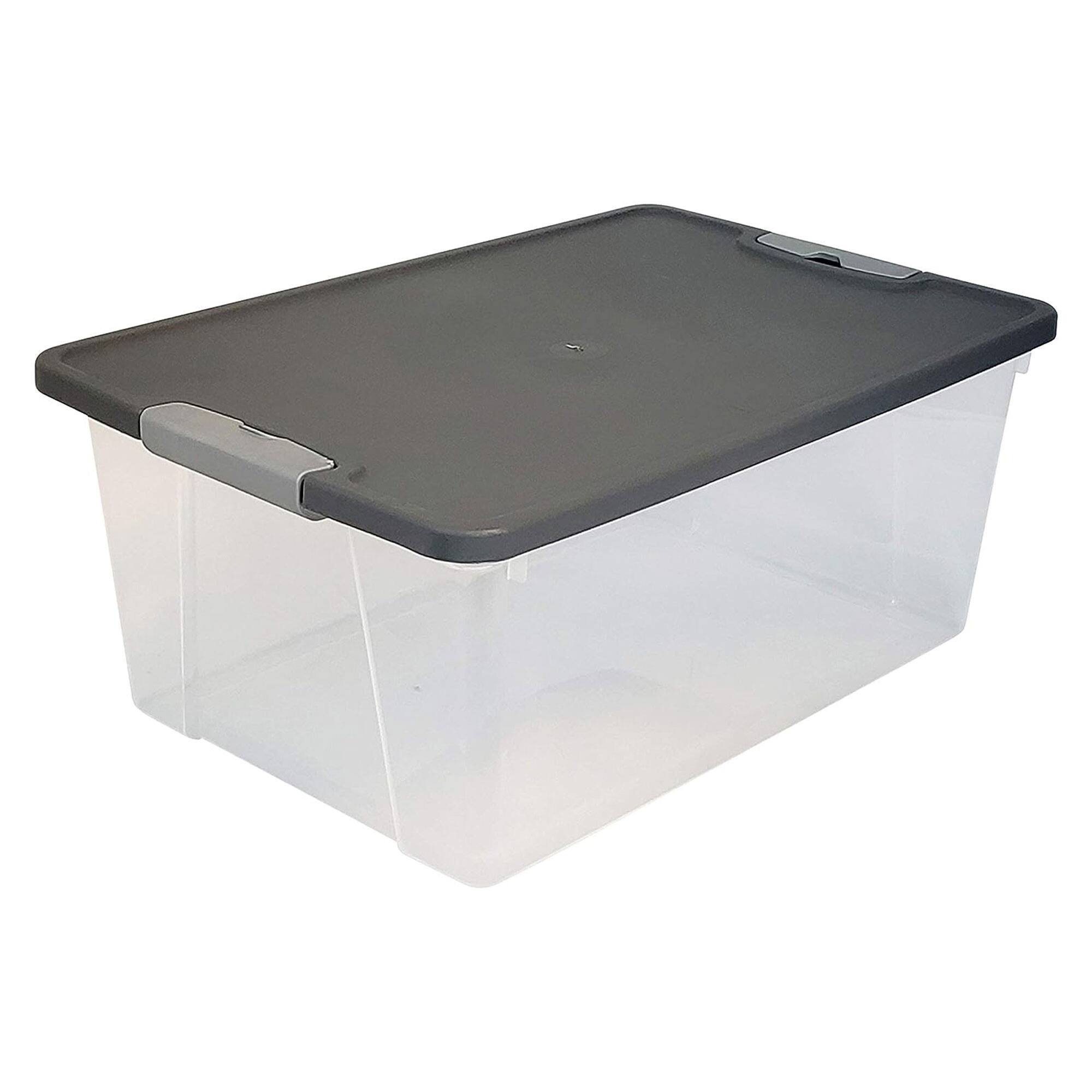 Alt View 8. Homz - Homz 15 Qt Stackable Plastic Storage Container w/Snaplock Lid, Gray (8 Pack) - Gray Lid.