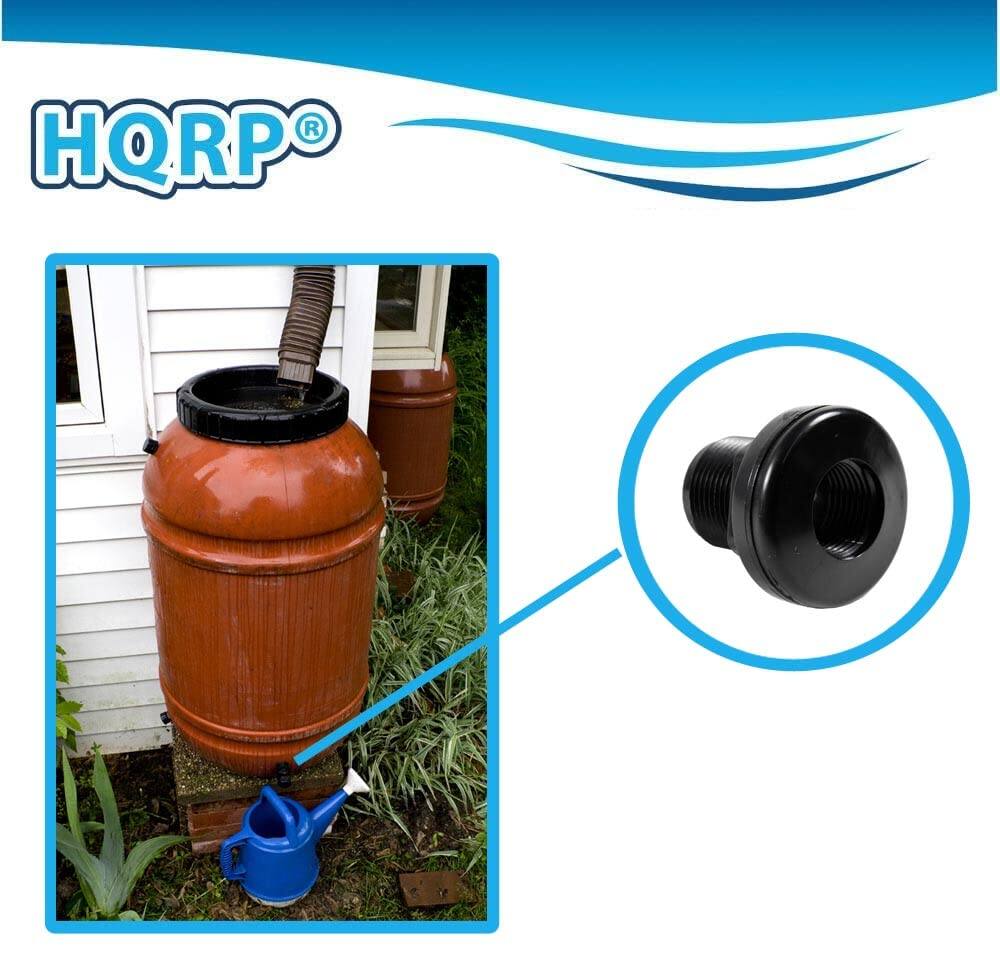 Back. HQRP - 2-Pack 1/2 in ABS Bulkhead Fitting - Double Threaded Water Tank Connector for Rain Barrels, Aquariums.