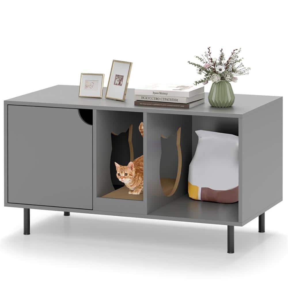 Pefilos - Cat Litter Box, Cat Litter Pan, 40 Inch Cat Litter Box Enclosure for 2 Cats Hidden Cat Washroom - Gray