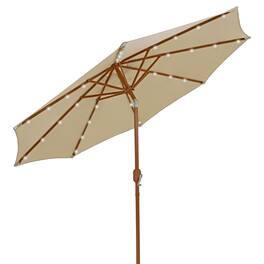 Sunnydaze - 8.5 ft Solar Patio Umbrella with Faux Woodgrain Finish - Beige