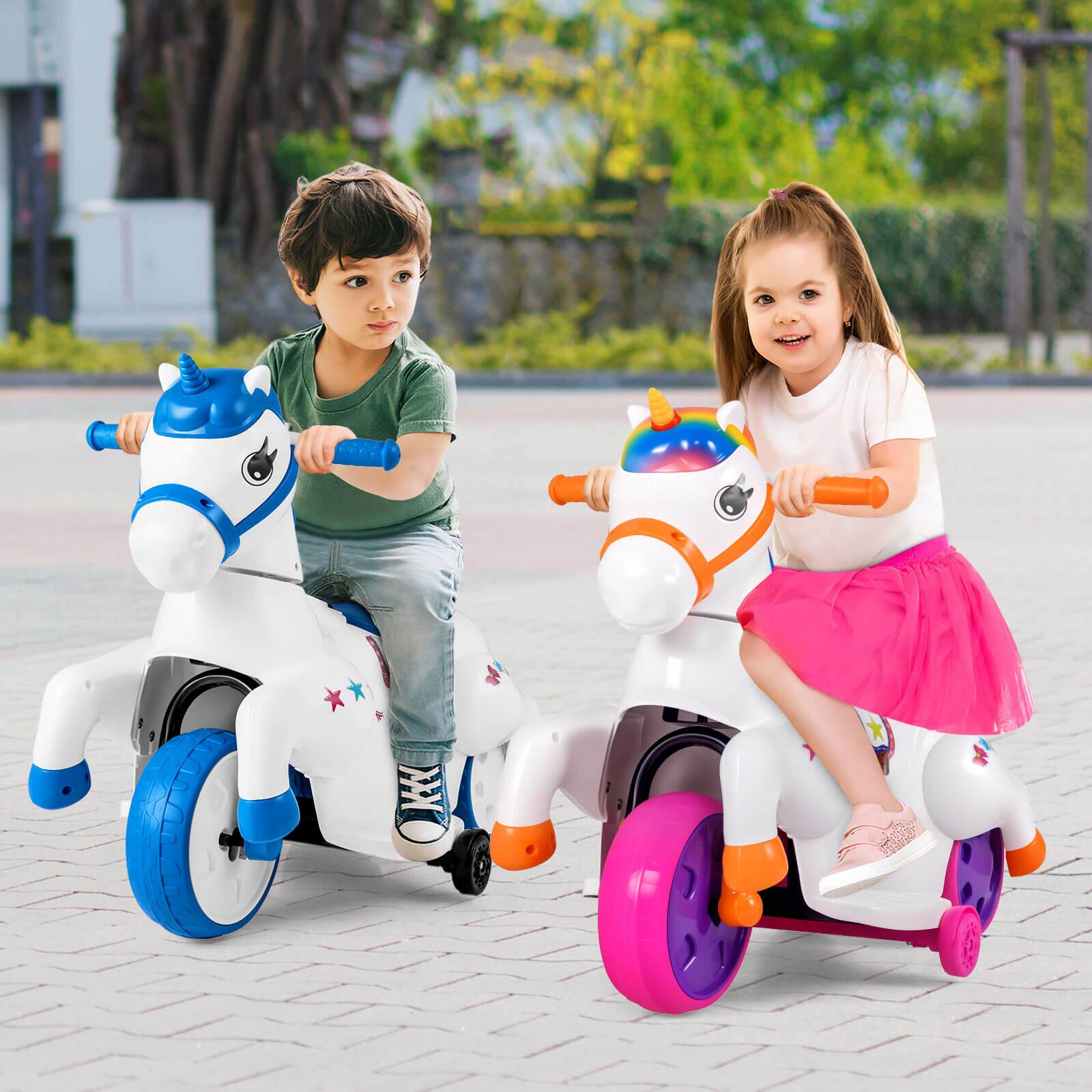 Alt View 3. Costway - Costway 12V Kids Ride on Unicorn Toy with  Training Wheels Music One-button Start Horse Toy - Multicolor.