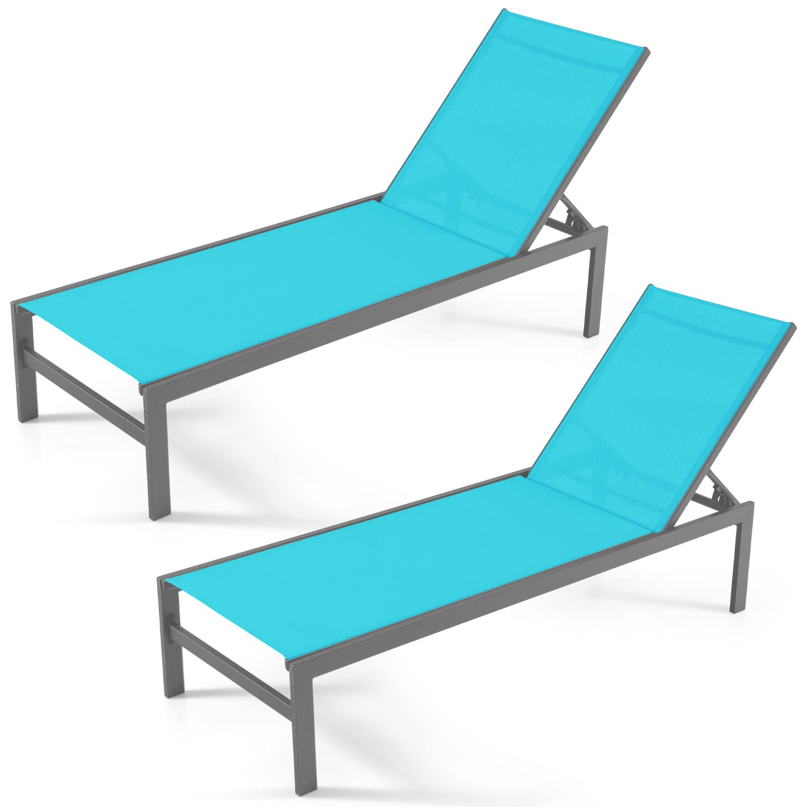 Costway - 2PCS Patio 6-Position Lounge Chair Chaise Aluminium Adjust Recliner - Turquoise