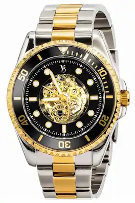Von Breyer - Navigator Men's Watch Automatic Skeleton Watch Dial Two-Tone Bracelet - Black