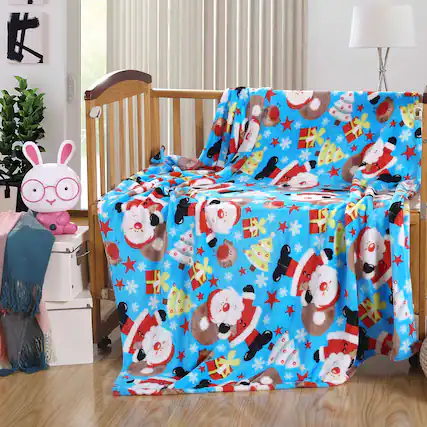 Front. Noble House - Christmas Festive and Cheery Holiday Super Soft Ultra Comfy Microplush Throw Blanket 50"x60" - Blue Santa - Blue Santa.