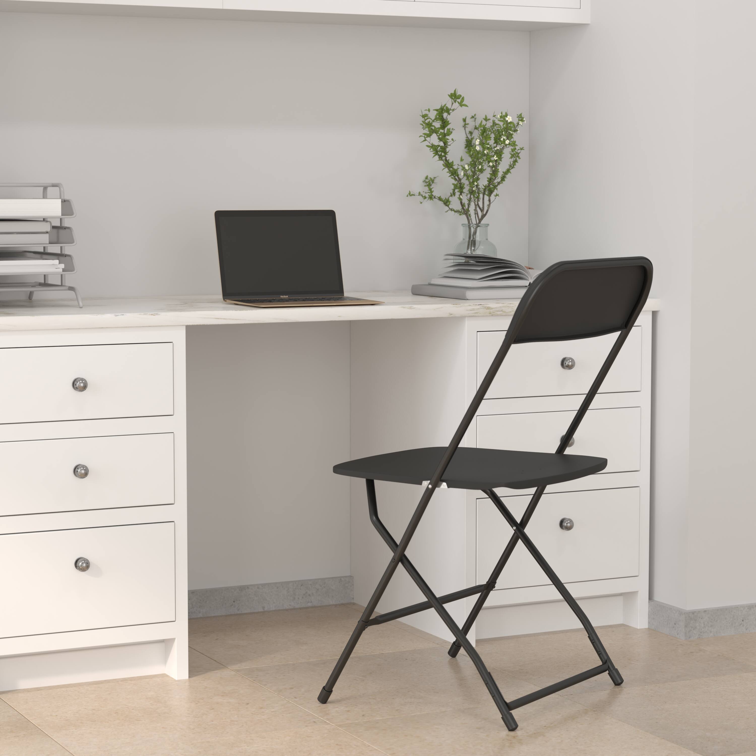 Alt View 2. Emma + Oliver - Set of 4 Extra Wide Plastic Folding Chairs with Sturdy Metal Frames - Black.