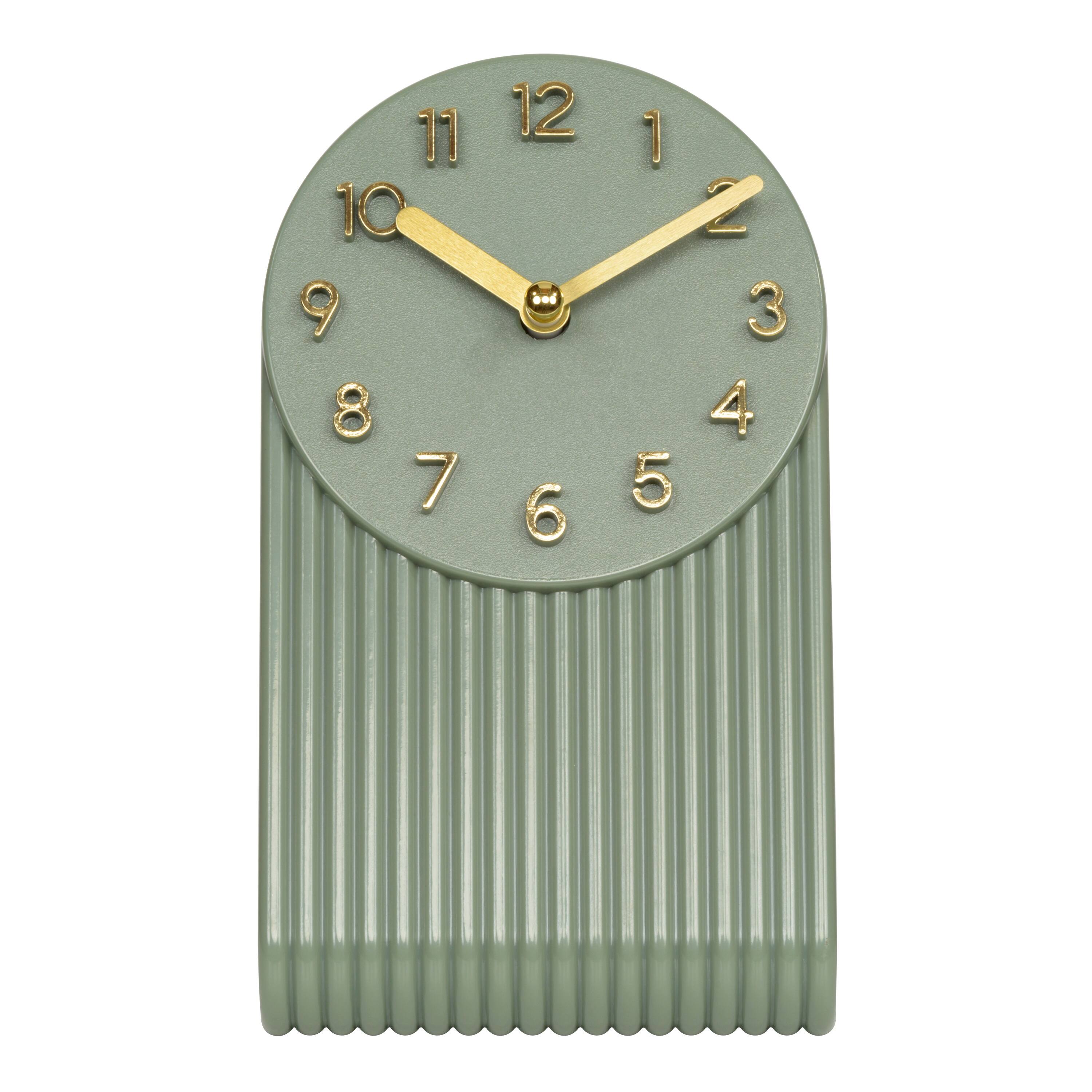 Front. La Crosse Clock Co. - Grooves Quartz Analog Table Clock, Light Sage - Green.