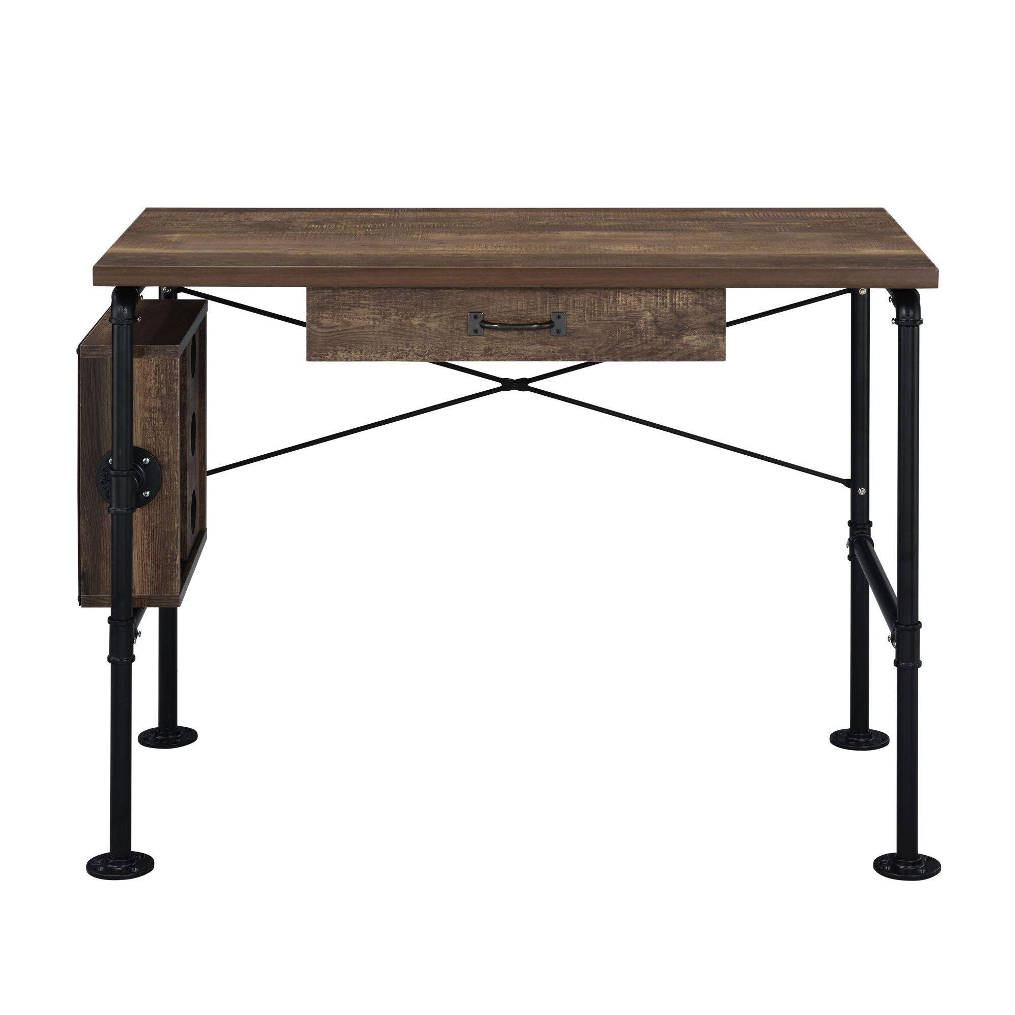 Alt View 4. GOODSILO - Modern Weathered Oak and Black Writing Desk with Storage Drawer and Shelves for Home Office Use - Black+Oak.
