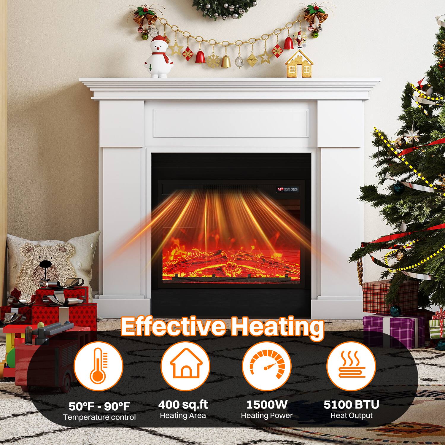 Effective Heating

50°F - 90°F  
Temperature control

400 sq.ft  
Heating Area

1500W  
Heating Power

5100 BTU  
Heat Output