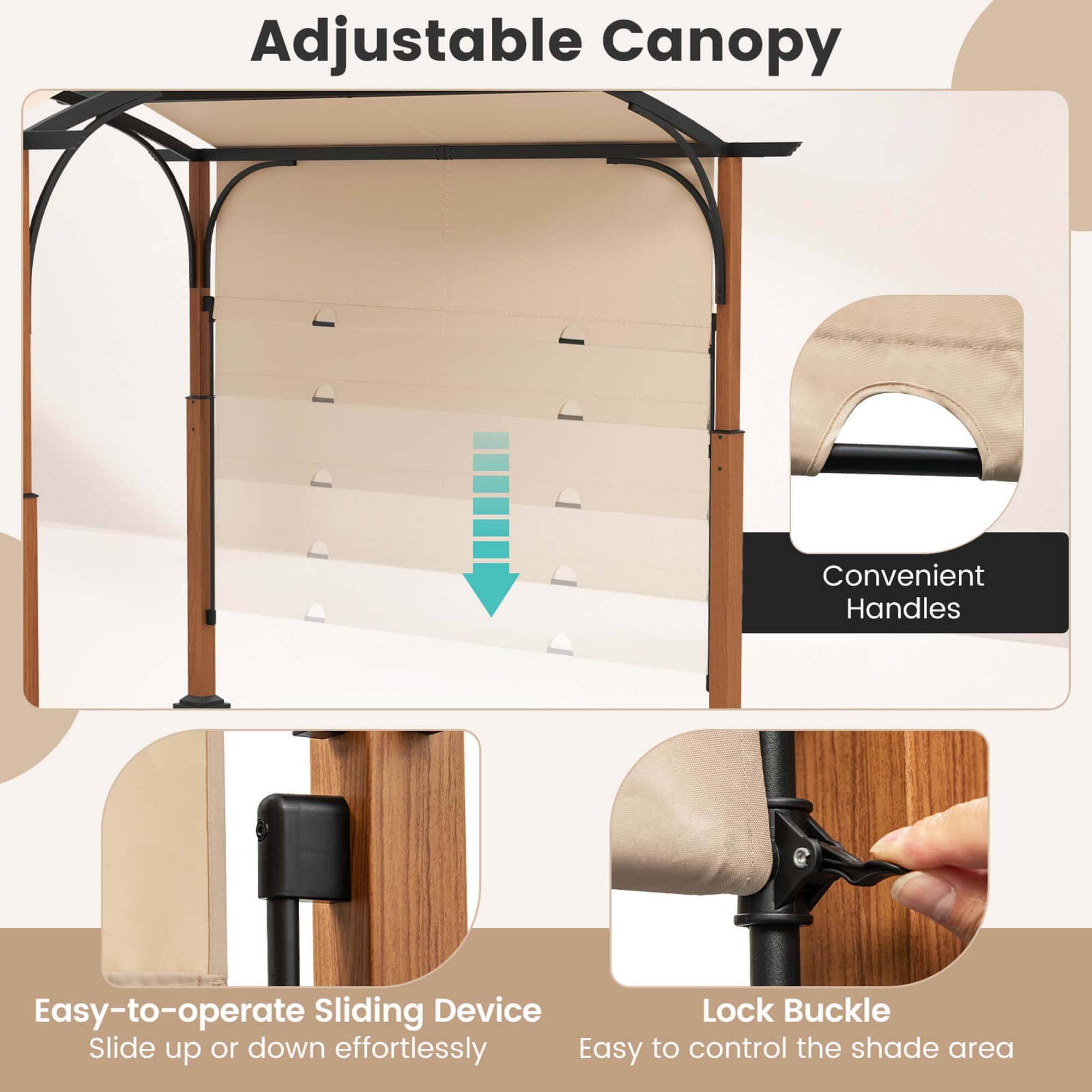 Adjustable Canopy

Convenient Handles

Easy-to-operate Sliding Device
Slide up or down effortlessly

Lock Buckle
Easy to control the shade area