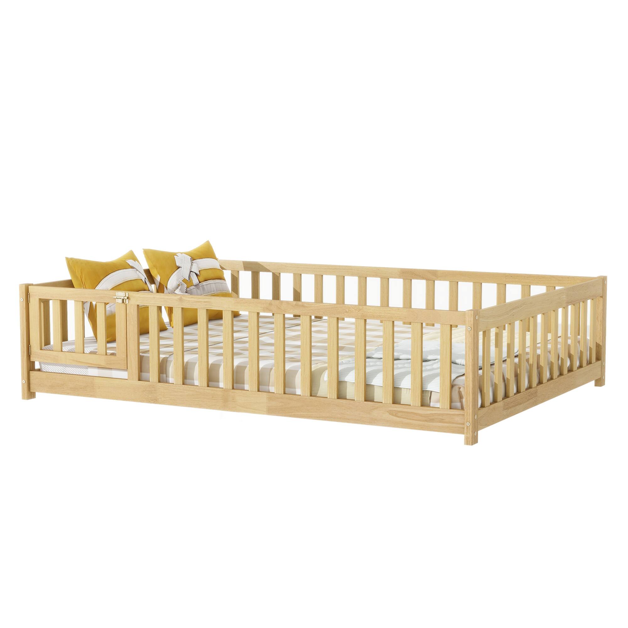 GOODSILO - Twin Size Low-Profile Children's Floor Bed with Safety Guardrails and Entry Door, Wood Finish - Natural price history on PriceWatchPro