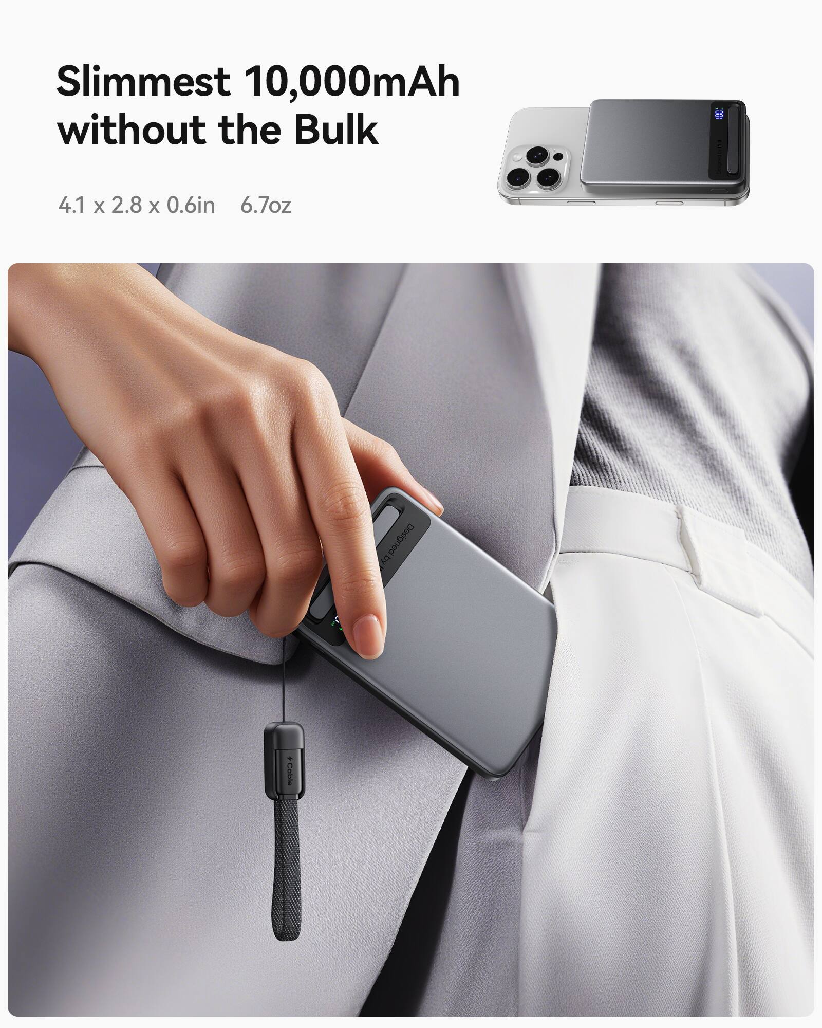 Slimmest 10,000mAh without the Bulk

4.1 x 2.8 x 0.6in 6.7oz