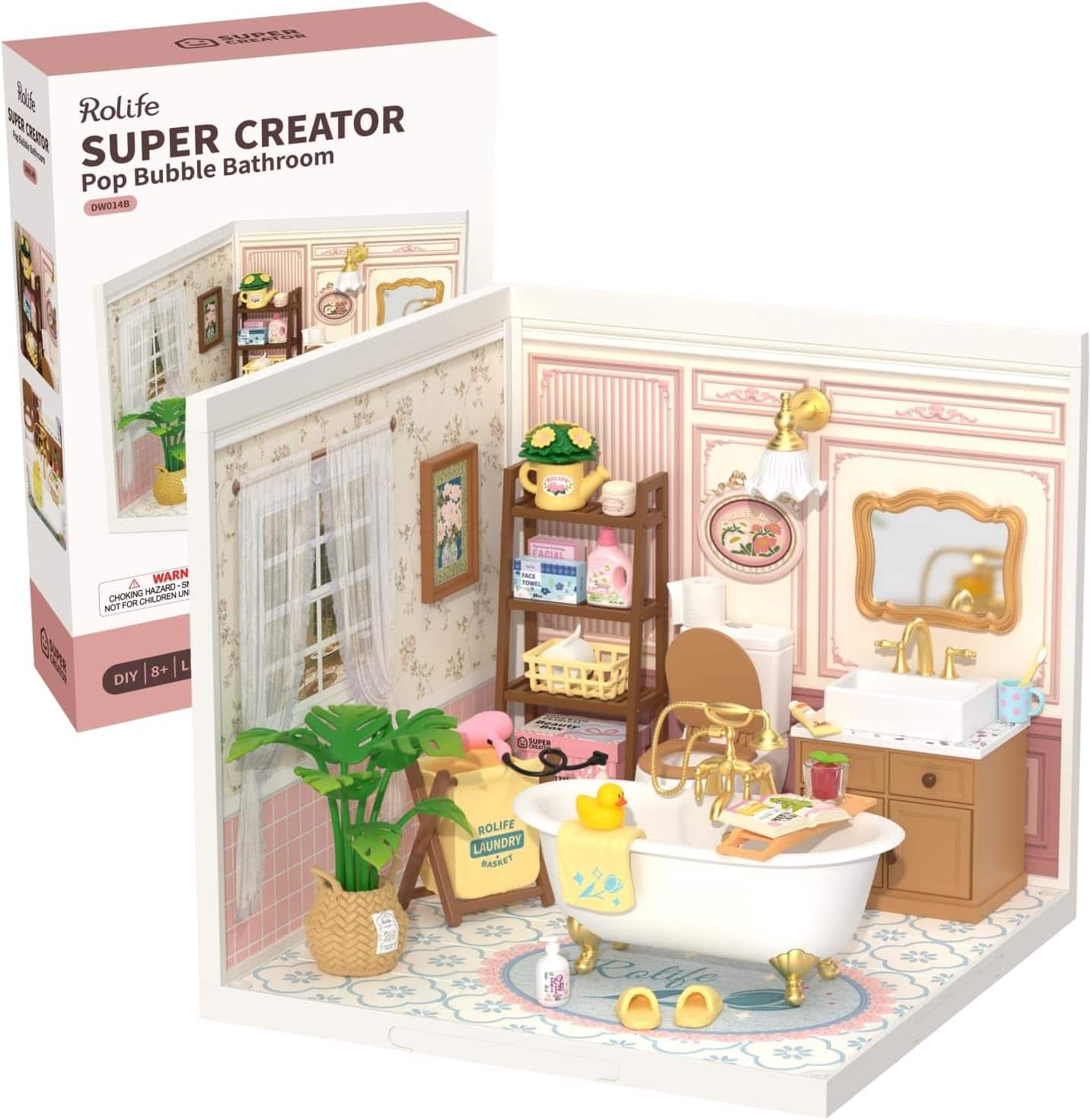 Robotime - Rolife Pop Bubble Bathroom Super Creator-DIY Plastic Miniature House for Adults, Mini Blocks Model Kit Building Sets - Brown