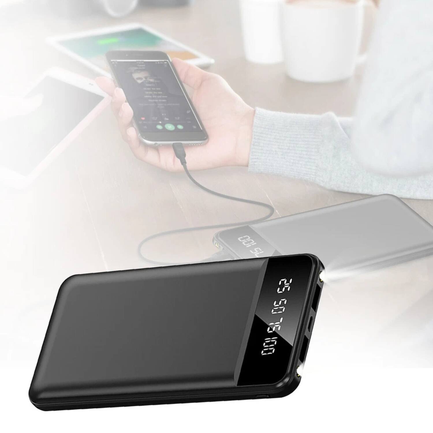 Left. Home Collection - 10000mAh Portable Power Bank with LED Flashlight & Smart Digital Display Black - Black.