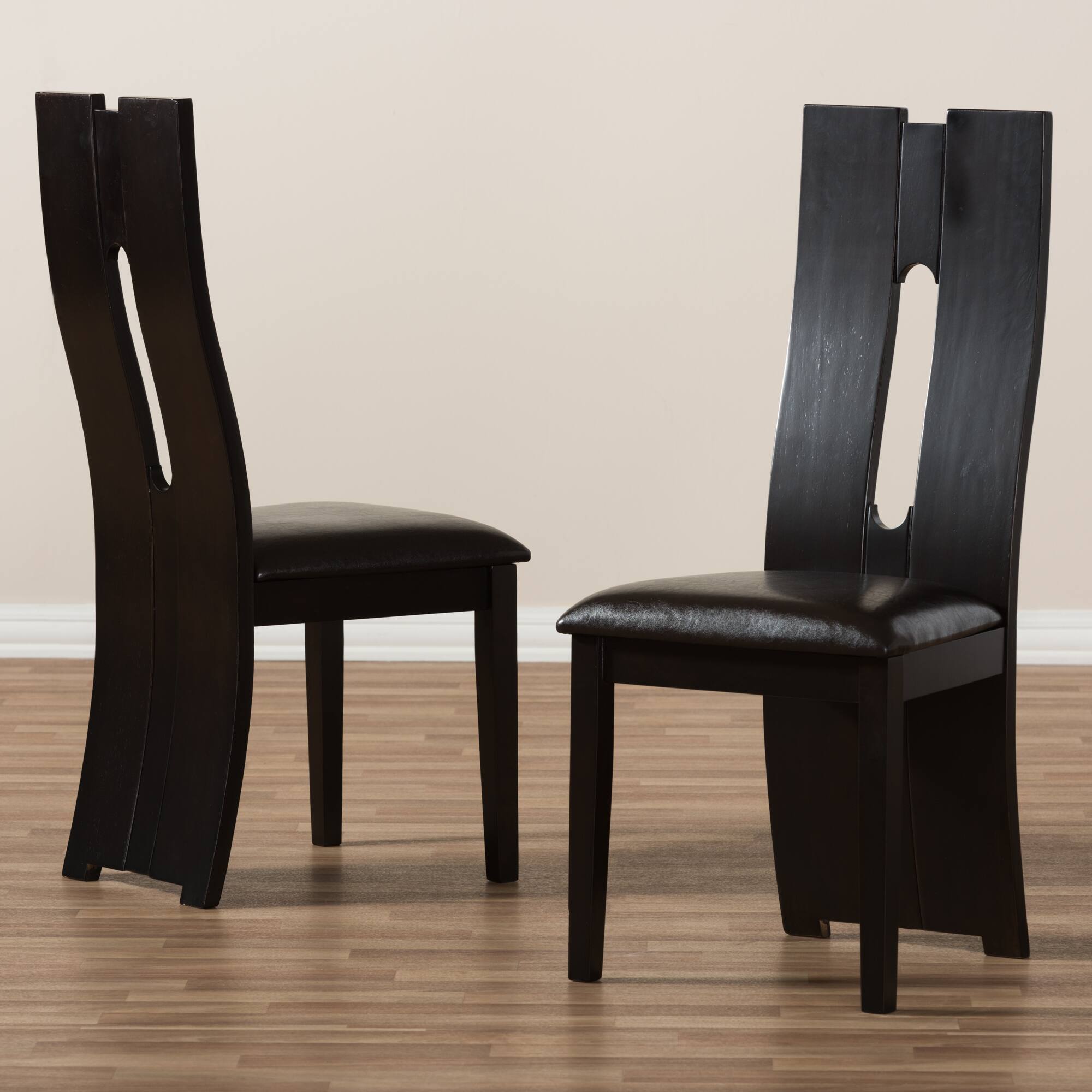 Alt View 2. Baxton Studio - Set of 2 Alani Modern and Contemporary Faux Leather Upholstered Dining Chairs - Dark Brown.
