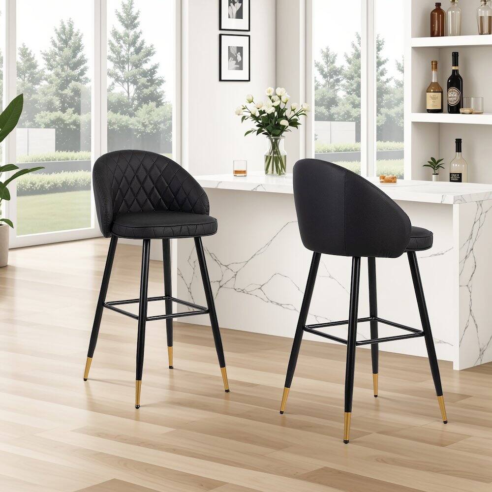 Alt View 2. New Classic Furniture - Oliver Vegan Leather Bar Chair in Black (Set of 2) - Black.