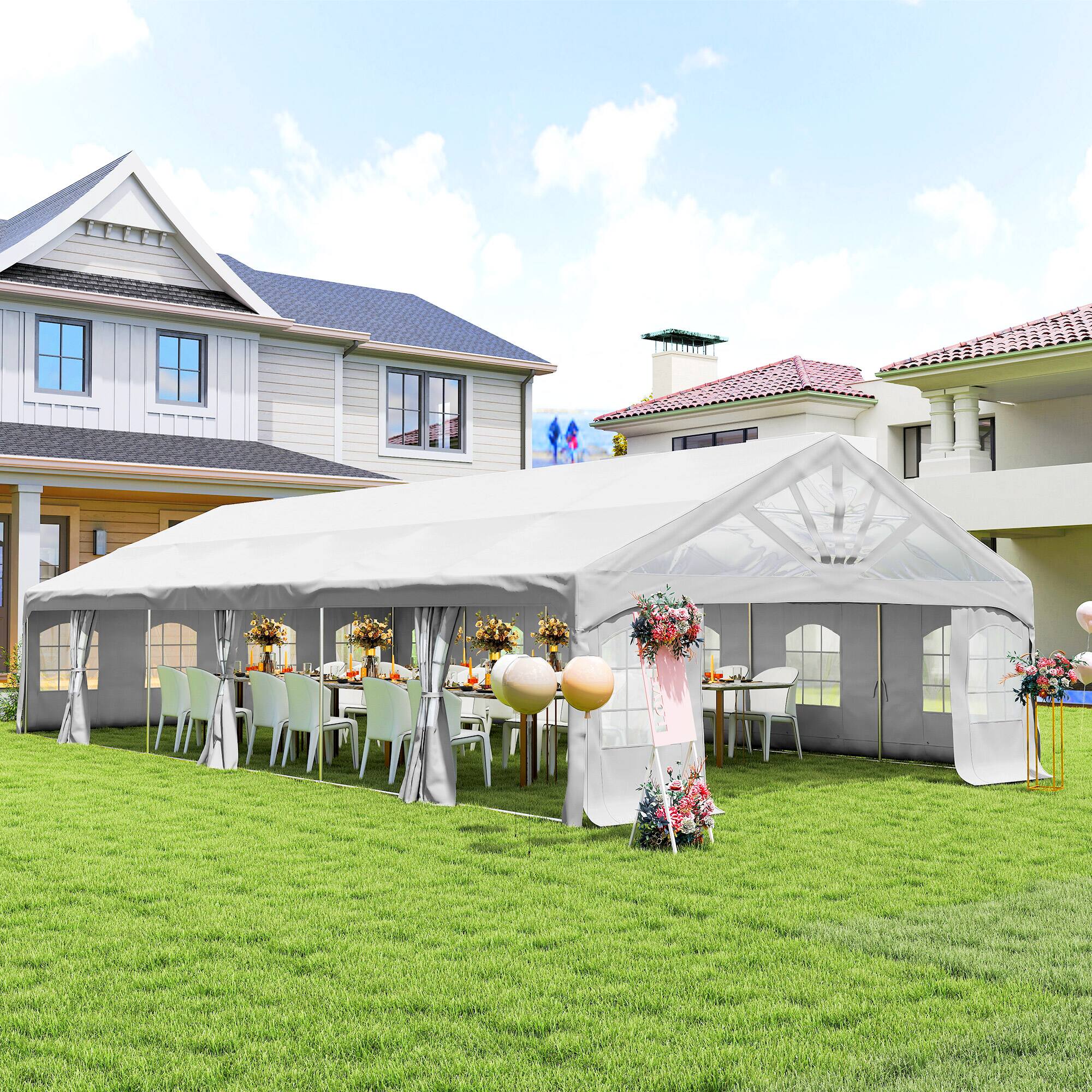 Alt View 1. Outsunny - 19.5' x 39' Heavy Duty Party Tent Outdoor Gazebo Wedding Tent Event Shelter Carport BBQ - White.