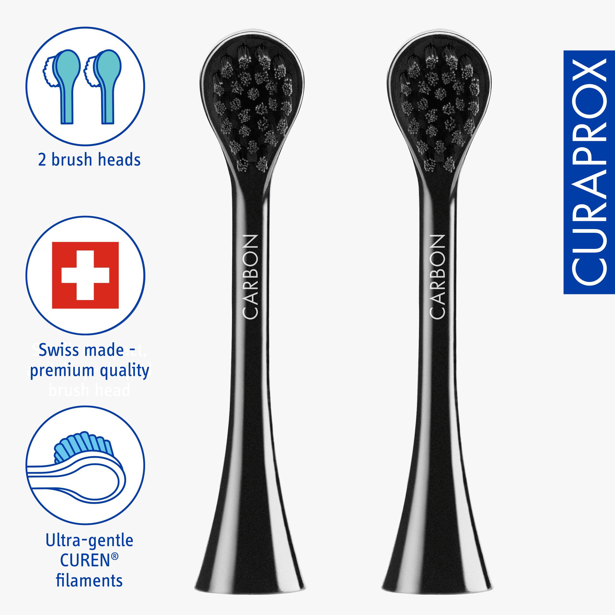 2 brush heads, Swiss made - premium quality, CARBON, CARBON, CURAPROX, Ultra-gentle CUREN filaments