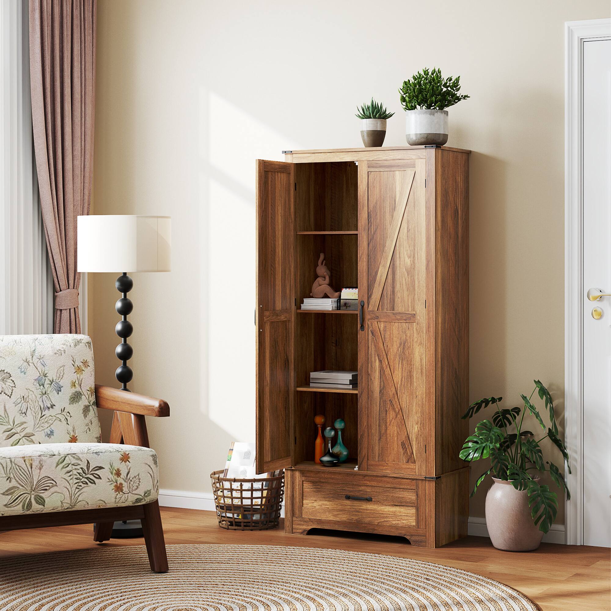 Alt View 1. Homcom - 72" Farmhouse Pantry Cabinet with Adjustable Shelves - Brown.