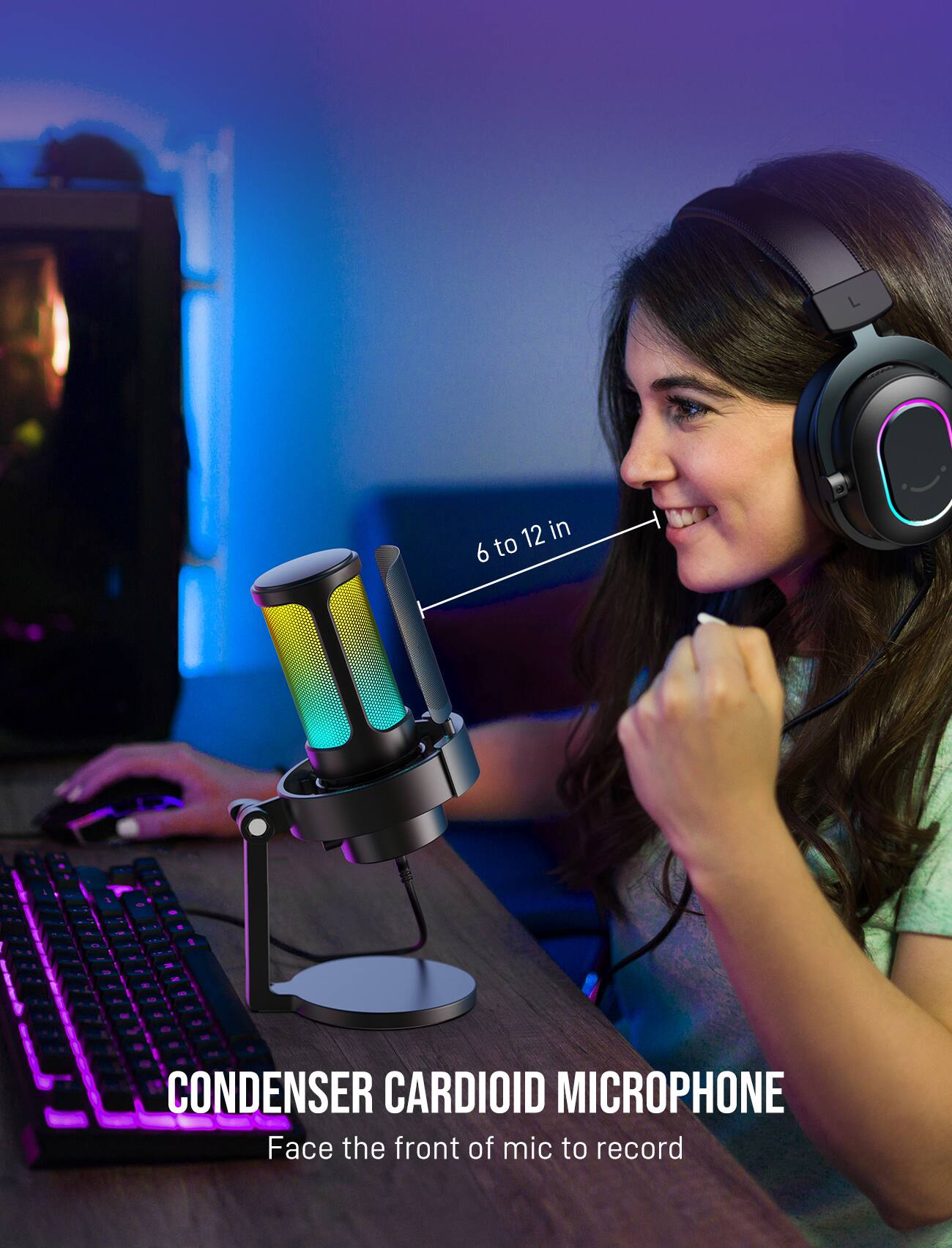 CONDENSER CARDIOID MICROPHONE Face the front of mic to record.