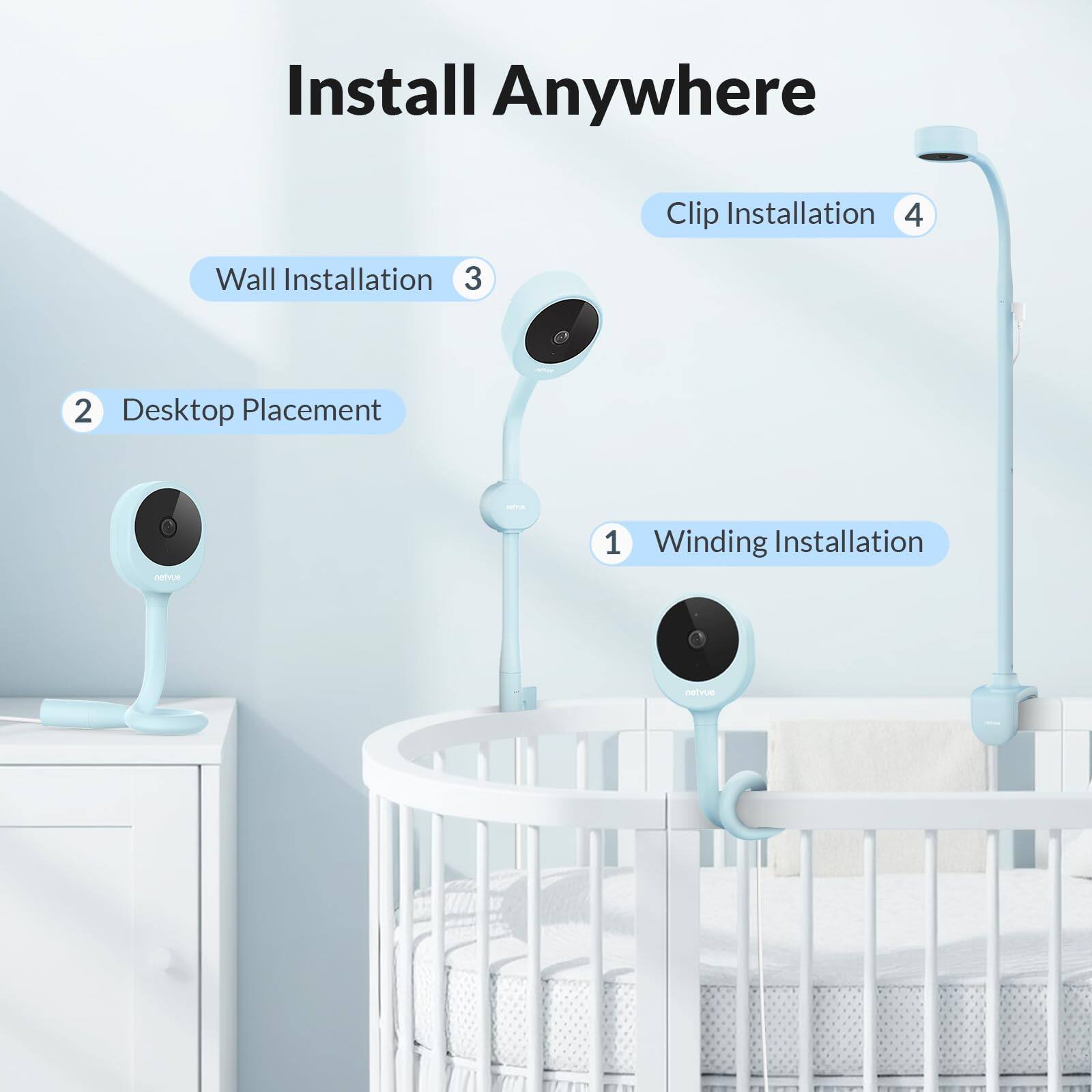 Install Anywhere

1. Winding Installation
2. Desktop Placement
3. Wall Installation
4. Clip Installation