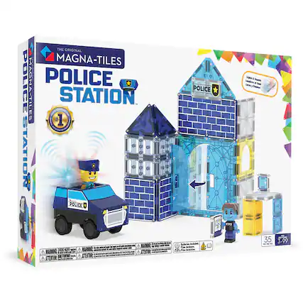THE ORIGINAL MAGNA-TILES
POLICE STATION
#1
BEST SELLING POLICE SET
Lights & Sounds
Luminaires et Sons
Luzes e Sons
35 PIECES
35 PIÈCES
35 PIEZAS
$39.99
BATTERIES INCLUDED
Piles incluses
Baterías incluidas
WARNING: CHOKING HAZARD - Small parts. Not for children under 3 years.
ATTENTION: PELIGRO DE AHOGO - Piezas pequeñas. No apto para menores de 3 años.
ATTENTION: RISQUE DE NOYADE - Petits éléments. Ne convient pas aux enfants de moins de 3 ans.