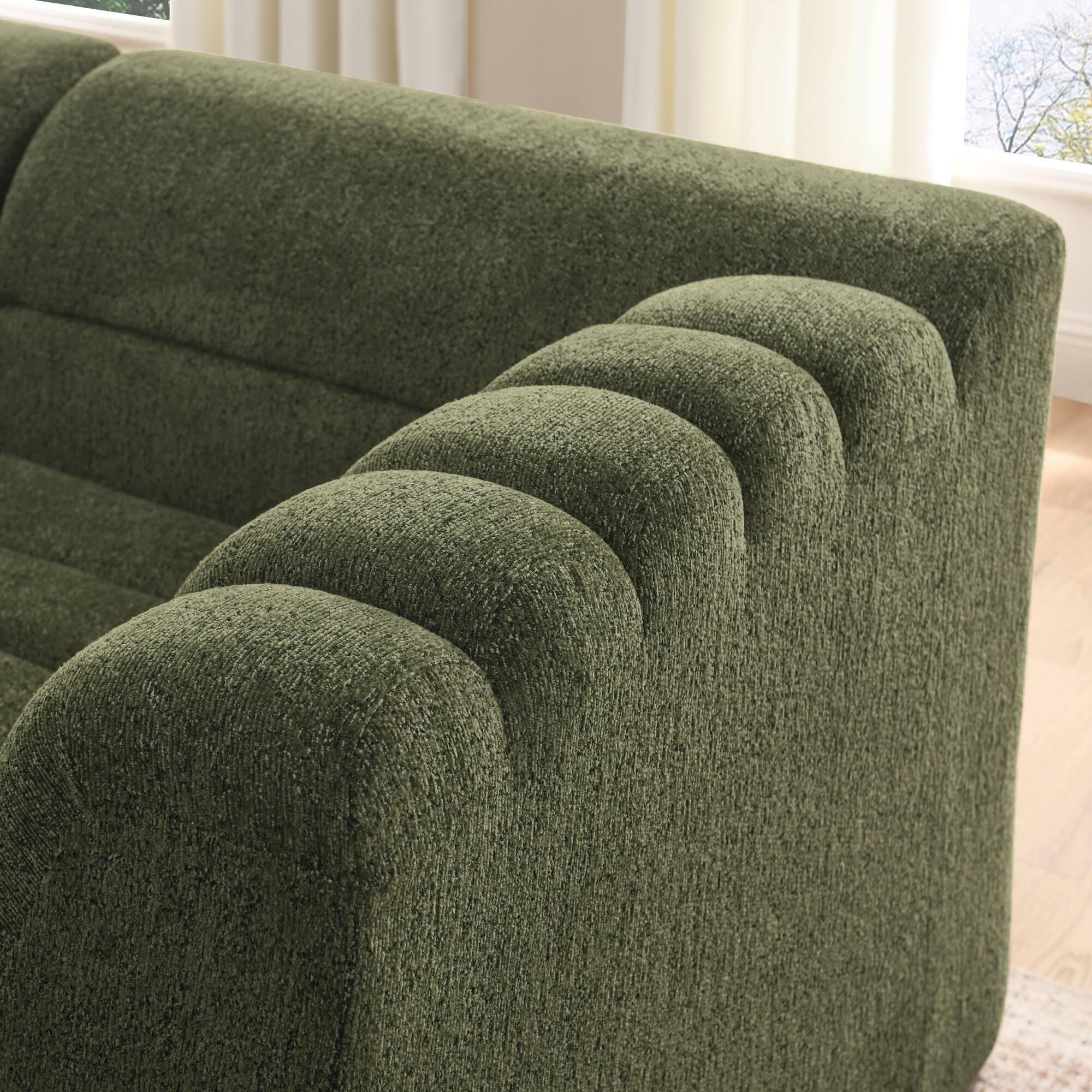 Alt View 2. Anysun - 106" L-Shape Chenille Modular Sofa with Chaise - Boneless Design, Wave Armrests, No Assembly for Living Room - Green.