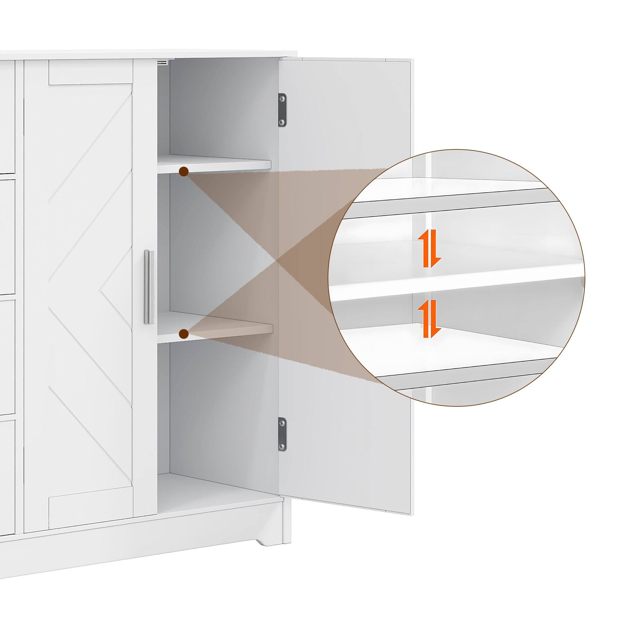 Back. Vecelo - Freestanding Storage Cabinet with Drawers and Doors, Floor Storage Cabinet with Adjustable Shelf - White.