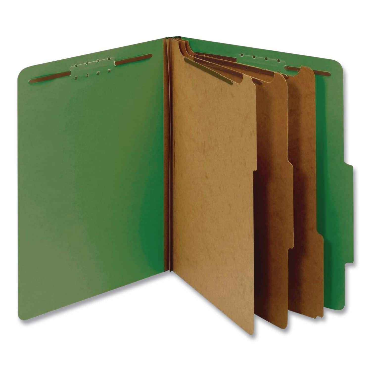 Tops Business Forms - REMOVE - Colored Pressboard Top Tab  Folders, 3.5" Expansion, 3 Dividers, 8 Fasteners, Letter Size, Dark Green, 10/Box