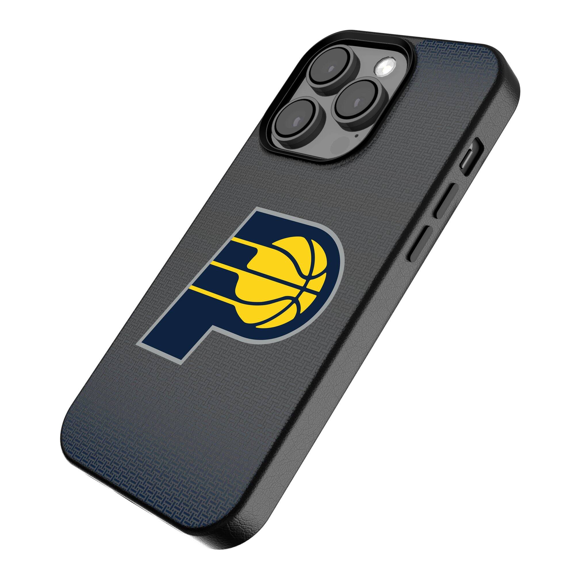 Alt View 1. Keyscaper - Indiana Pacers Linen Logo iPhone Magnetic Bump Case - 15 Plus - Black.
