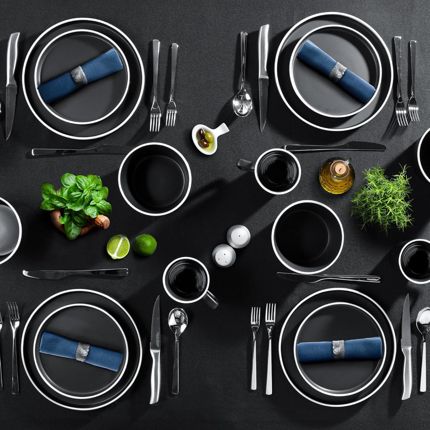 Alt View 4. Zulay Kitchen - Zulay Kitchen Terra Stoneware 16-Piece Dinnerware Set, Artisanal Ceramic Plates and Bowls Set Crafted at 2300℉ - Black.