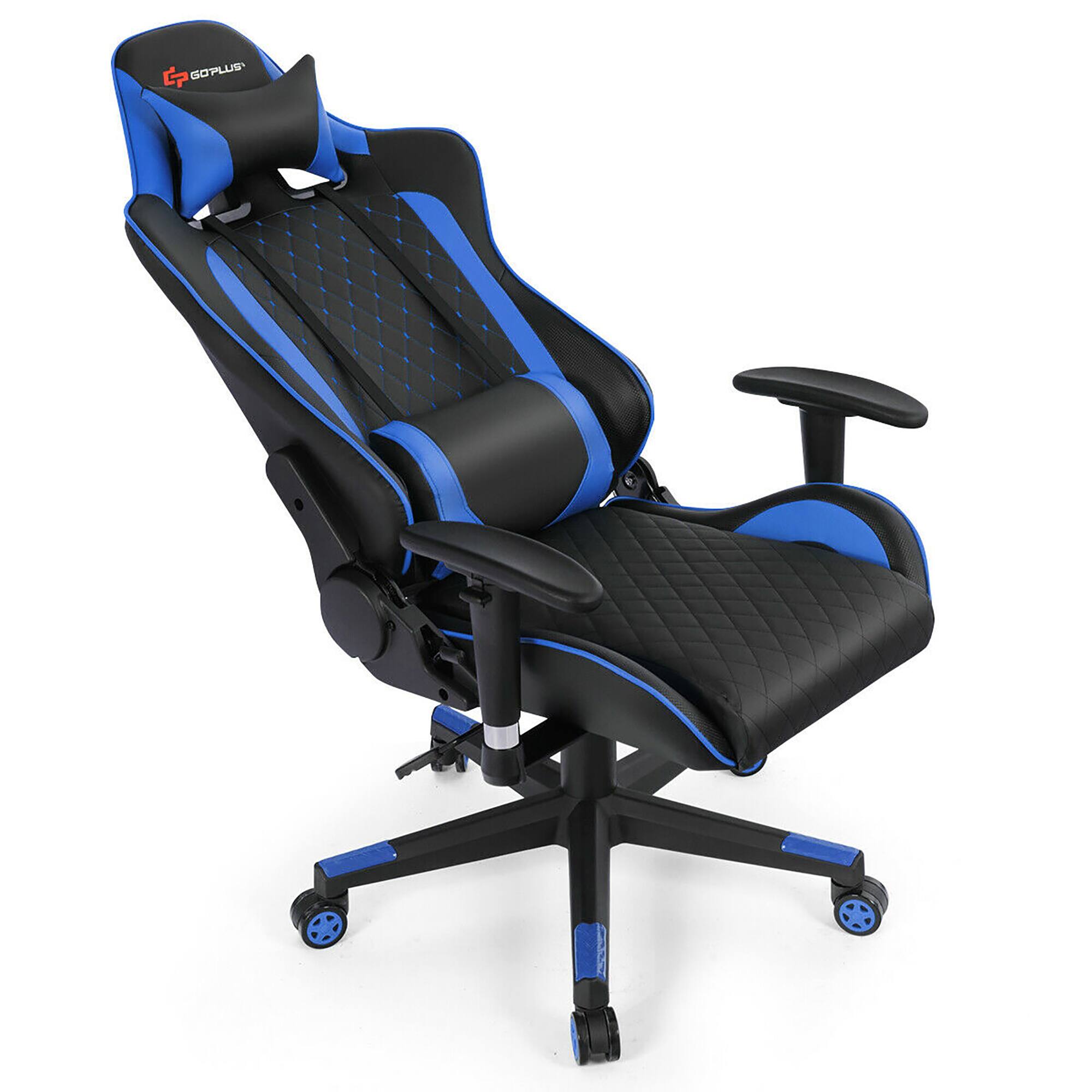 Alt View 19. Costway - Racing Massage Gaming Chair with Lumbar Support - Blue + Black.